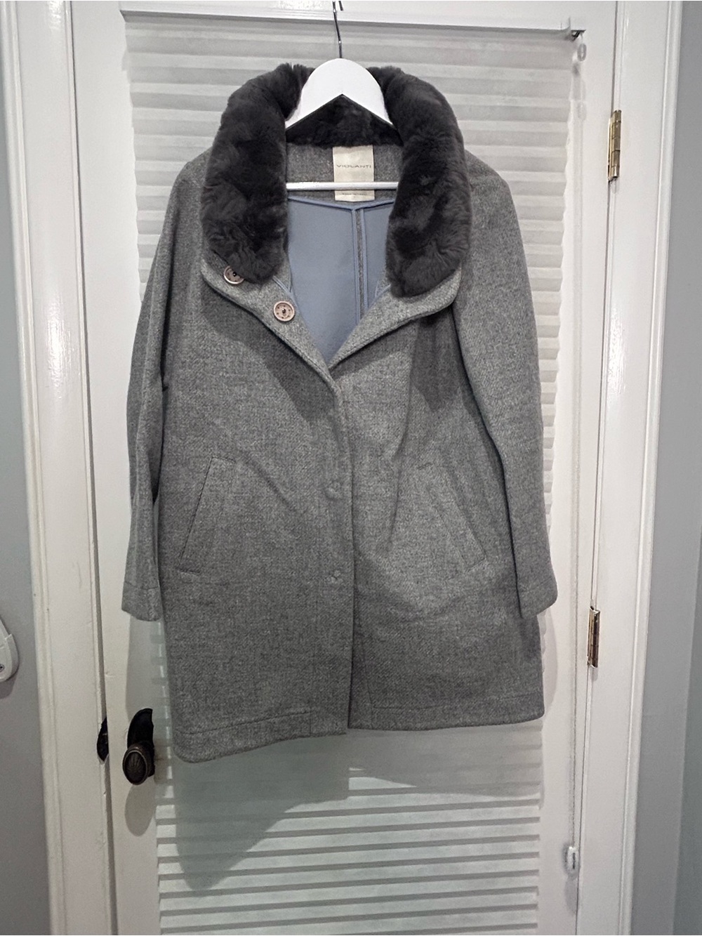 Violanti Grey Coat with Fur Collar size Large